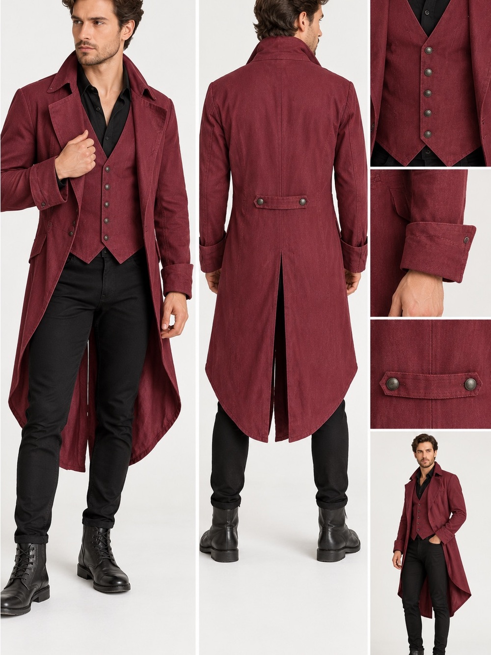 DarcChic L XL Burgundy Victorian Tailcoat Jacket Vest Gothic Steampunk Pirate